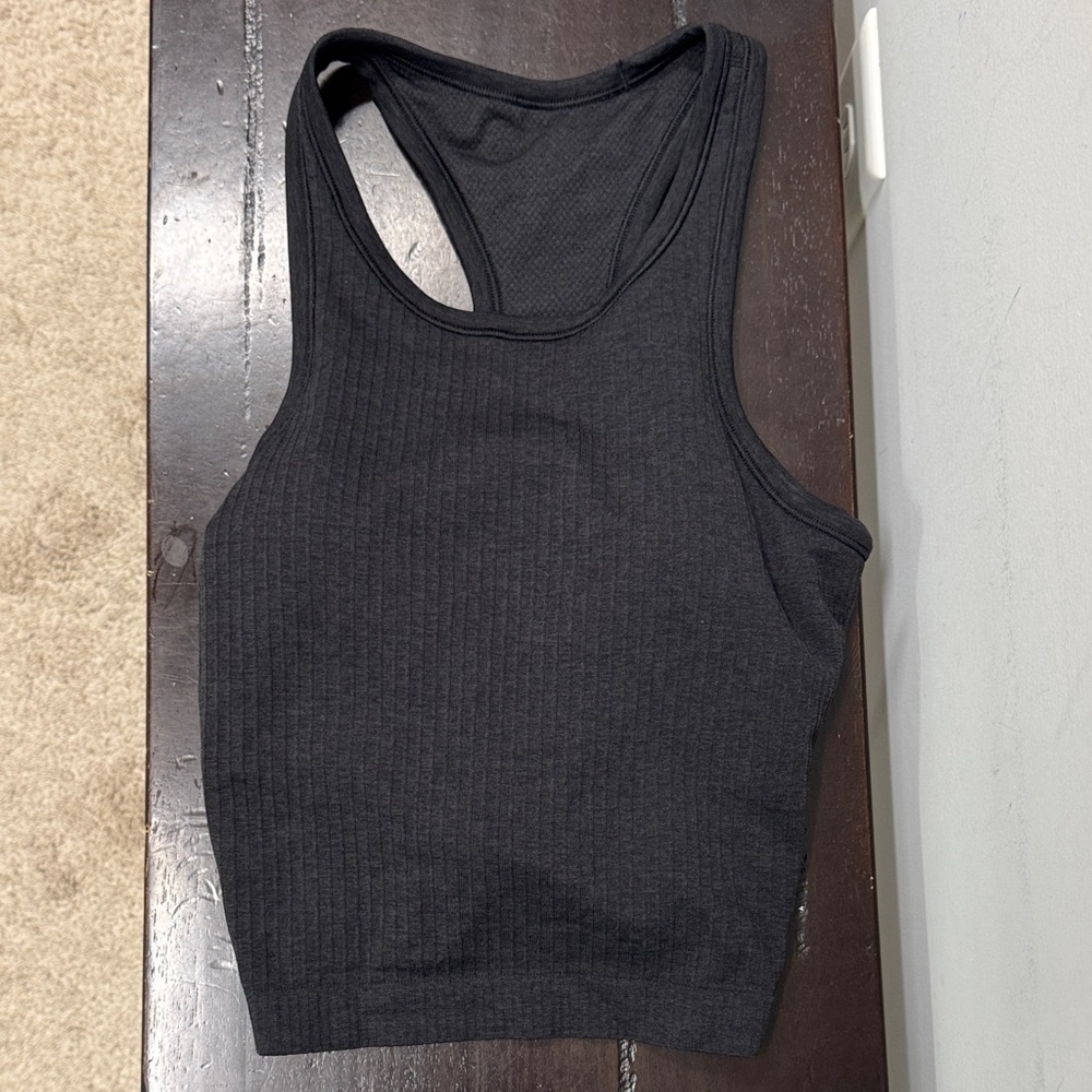 Lululemon Ebb to Street Cropped Black Ribbed Tank Top